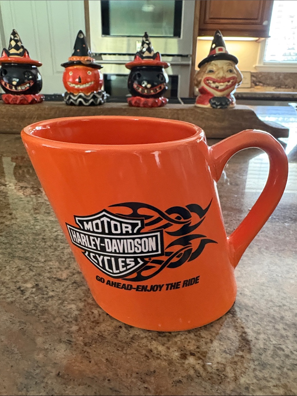 Angled Harley-Davidson Bright Orange Ceramic Mug with Black Logo